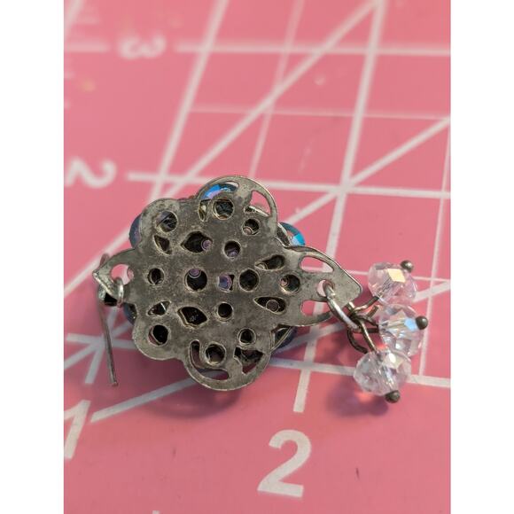 Vintage AB Crystal Three Clear Crystal Dangle Pierced Earrings - Picture 3 of 6